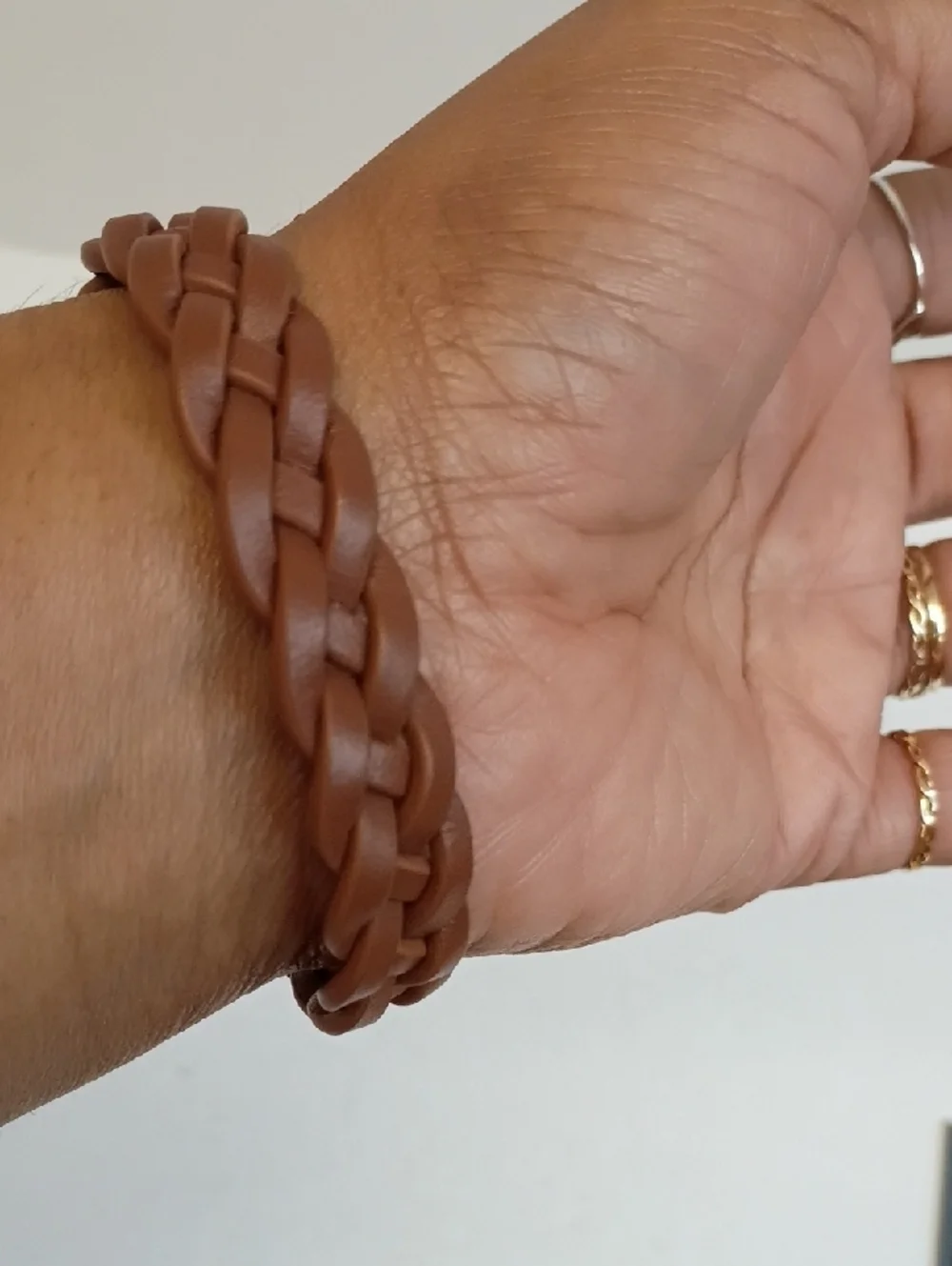 DKNY Braided Leather Wrap Bracelet Tan Brown Silver Magnetic Clasp